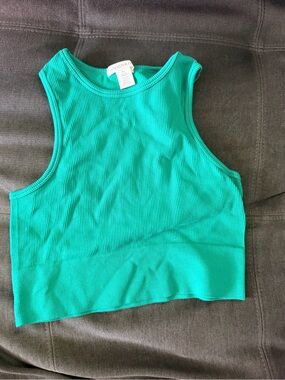 Bozzolo Teal Green Ribbed Crop Tank